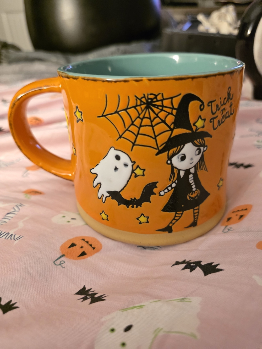 Halloween Witch & Ghost Ceramic Mug - Orange